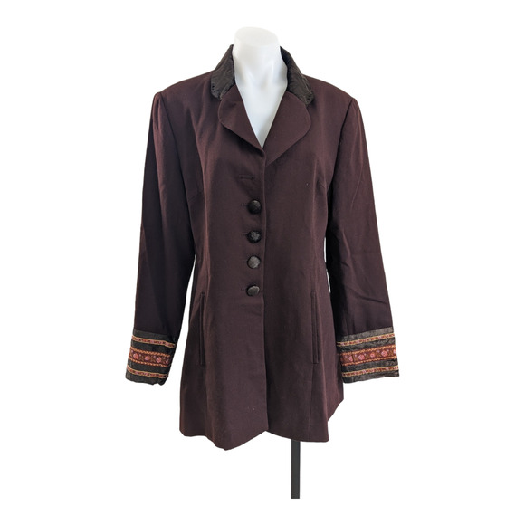 Vintage KENZO Studio Size 14 Button Up Blazer Brown 100% Wool Patched Sleeves